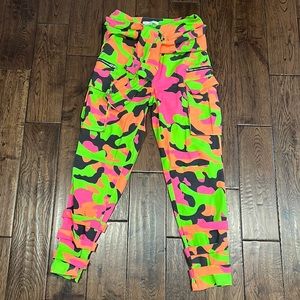Neon camo Army fatigue high waisted cargo pants
